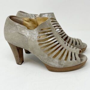 Paul Green Woman's Beige MetallicSuede Cage Toe Platform Ankle Bootie SIZE 6 1/2